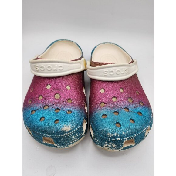 KIds Little Girls size 3 Glittery Crocs Pink/Blue - Picture 1 of 5